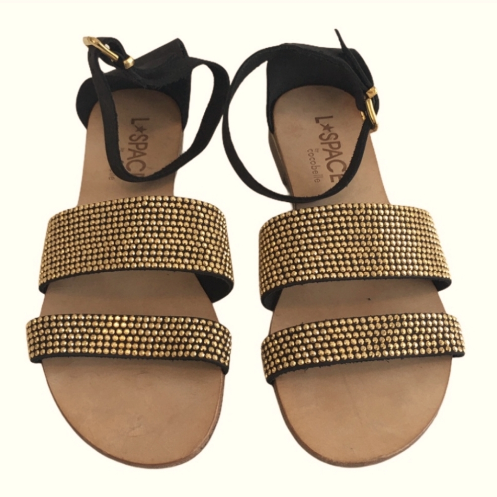 Anthropologie Black & Gold Metallic Sandals Size 9-9.5 EUR 40 L*Space EUC